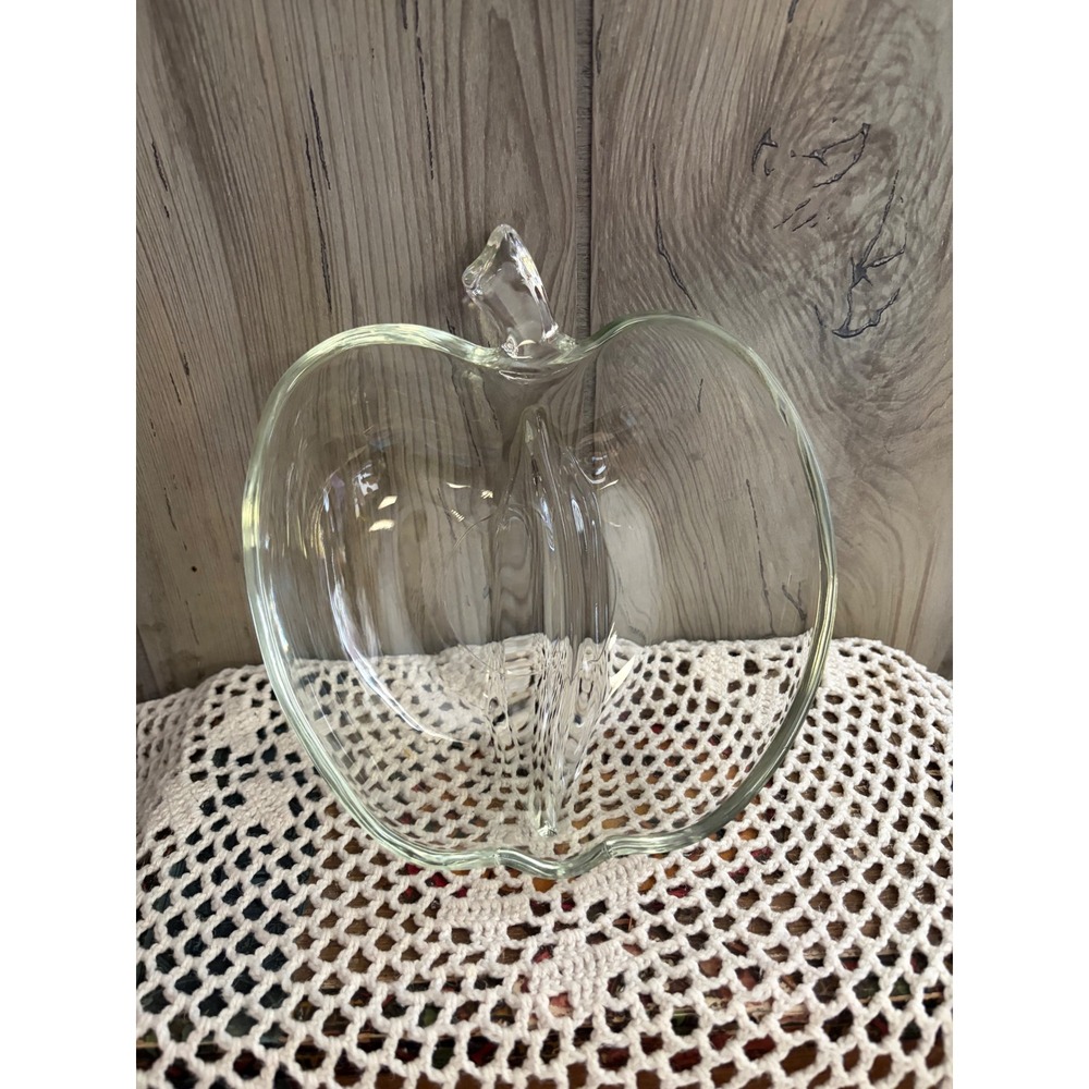 Vintage Clear Glass Apple Shaped Divided Trinket Dish Jewelry Tray 6 Inch